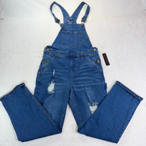 No Boundaries Denim - NWT No Boundaries Womens Distressed Denim Overalls Cottage Western S 3-5